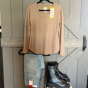 Chaser Tan Ribbed Long Sleeve Top